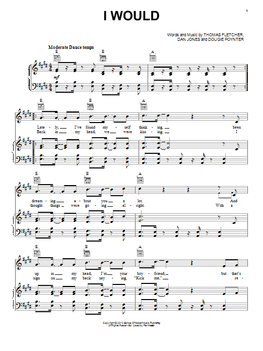 One Direction I Would sheet music notes and chords arranged for Piano, Vocal & Guitar Chords (Right-Hand Melody)
