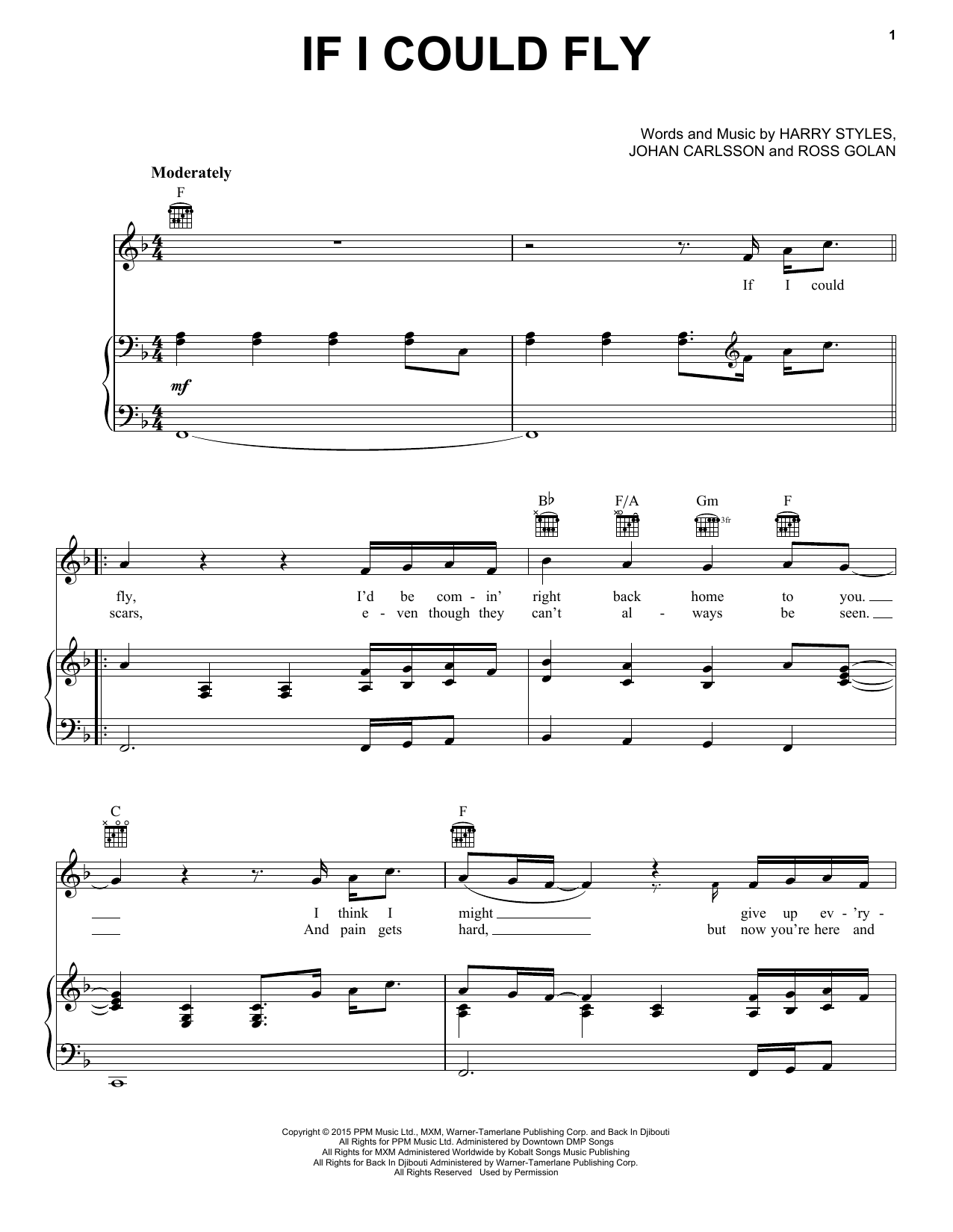 One Direction If I Could Fly sheet music notes and chords arranged for Easy Piano