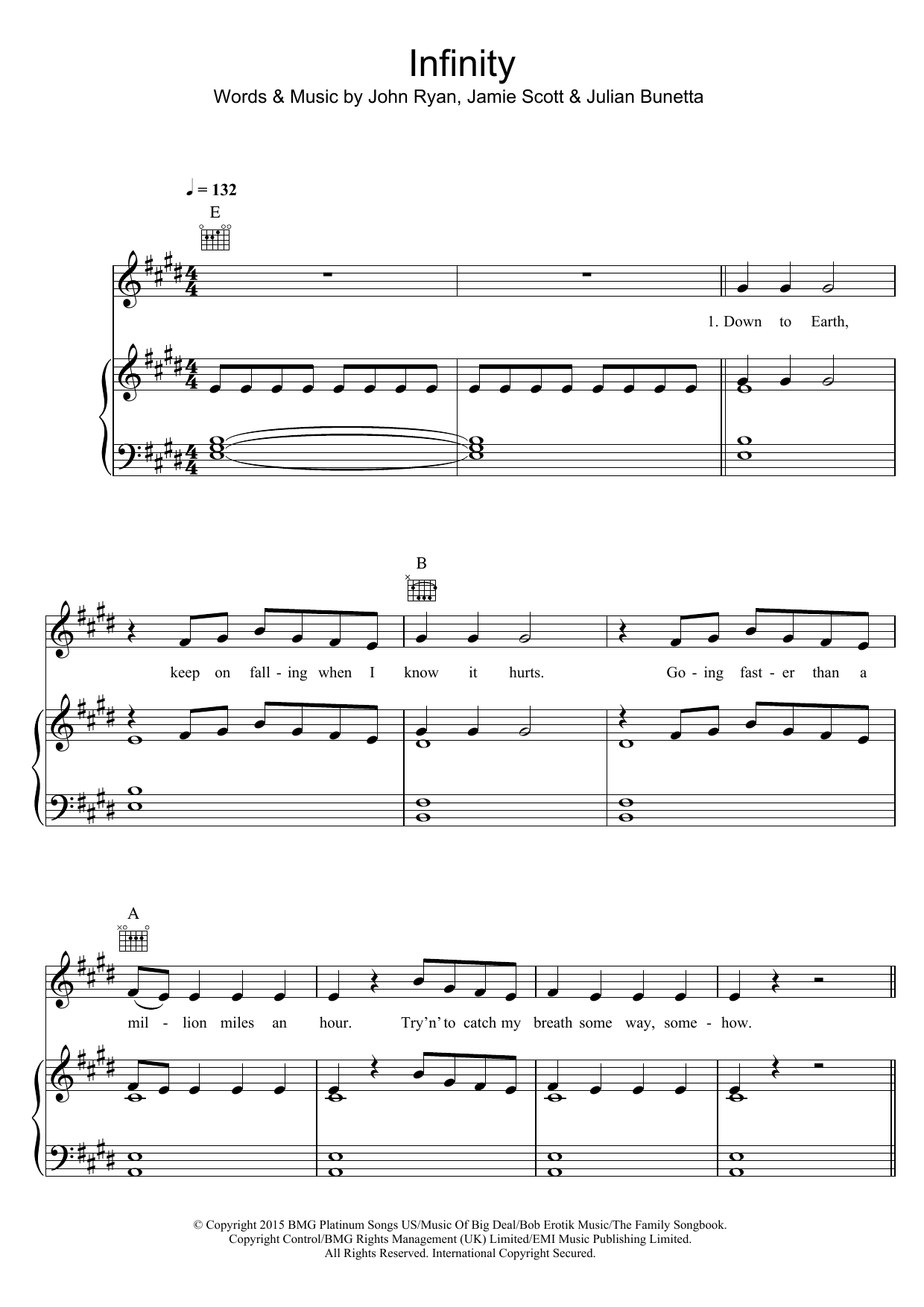 One Direction Infinity sheet music notes and chords arranged for Piano, Vocal & Guitar Chords