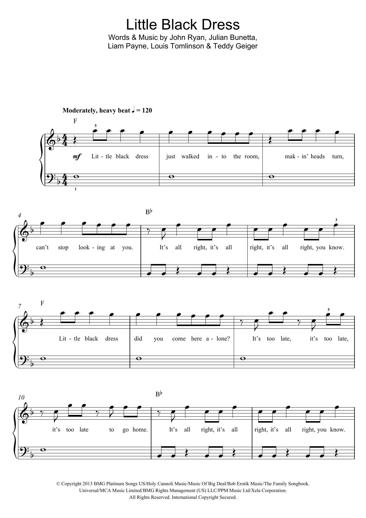 One Direction Little Black Dress sheet music notes and chords arranged for Piano, Vocal & Guitar Chords