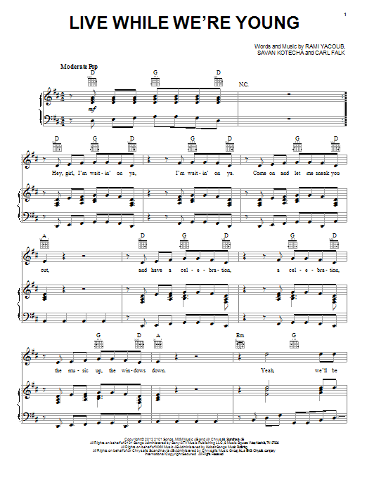One Direction Live While We're Young sheet music notes and chords arranged for Piano Solo