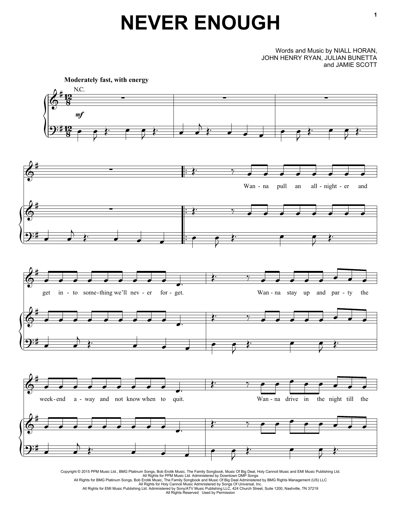 One Direction Never Enough sheet music notes and chords arranged for Piano, Vocal & Guitar Chords (Right-Hand Melody)