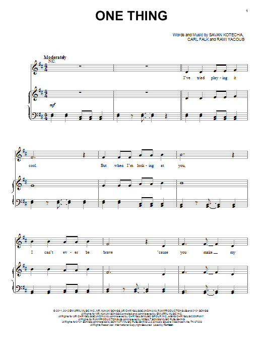 One Direction One Thing sheet music notes and chords arranged for Piano, Vocal & Guitar Chords