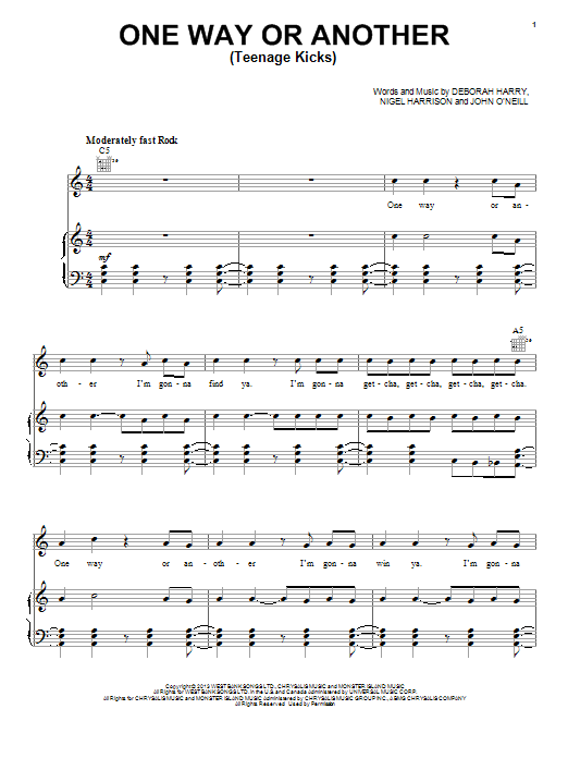 One Direction One Way Or Another (Teenage Kicks) sheet music notes and chords arranged for Easy Piano