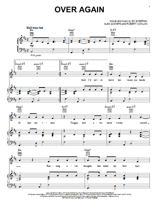 One Direction Over Again sheet music notes and chords arranged for Piano, Vocal & Guitar Chords (Right-Hand Melody)