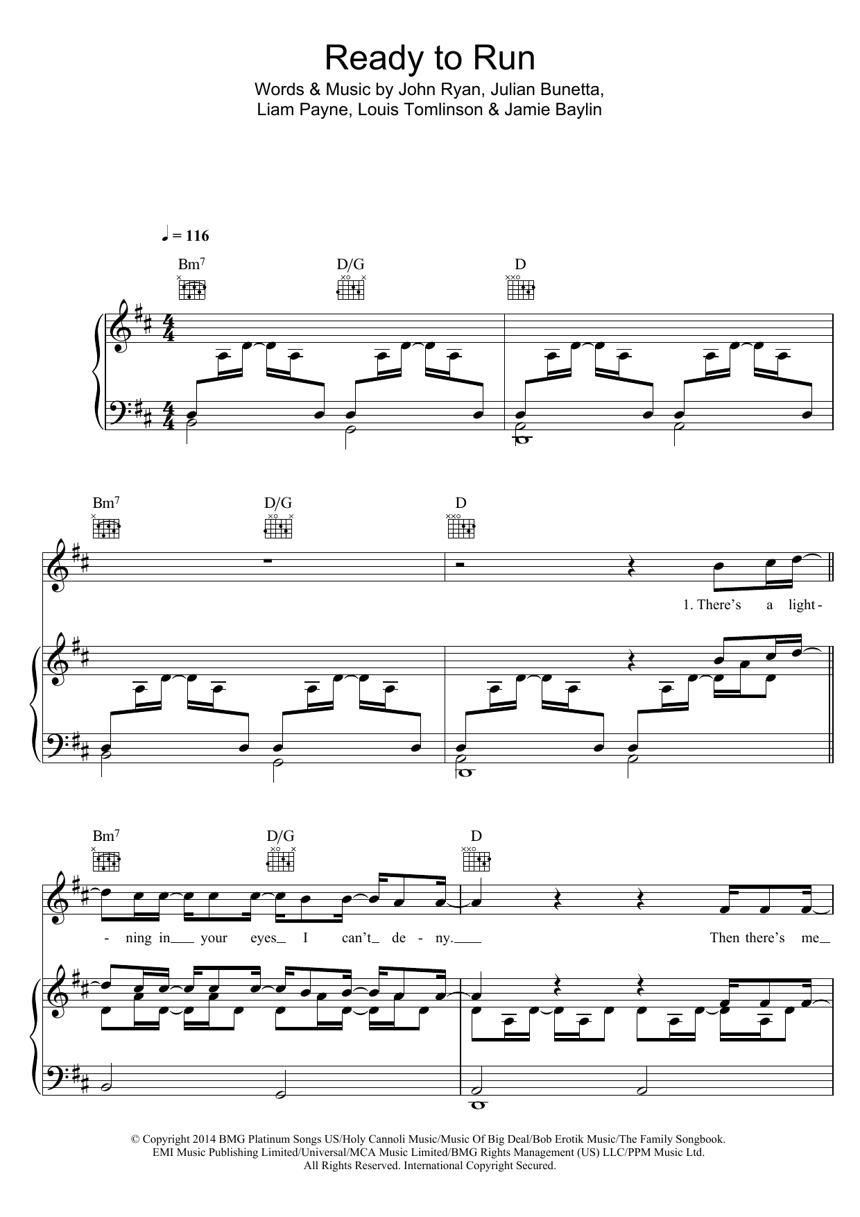 One Direction Ready To Run sheet music notes and chords arranged for Piano, Vocal & Guitar Chords (Right-Hand Melody)
