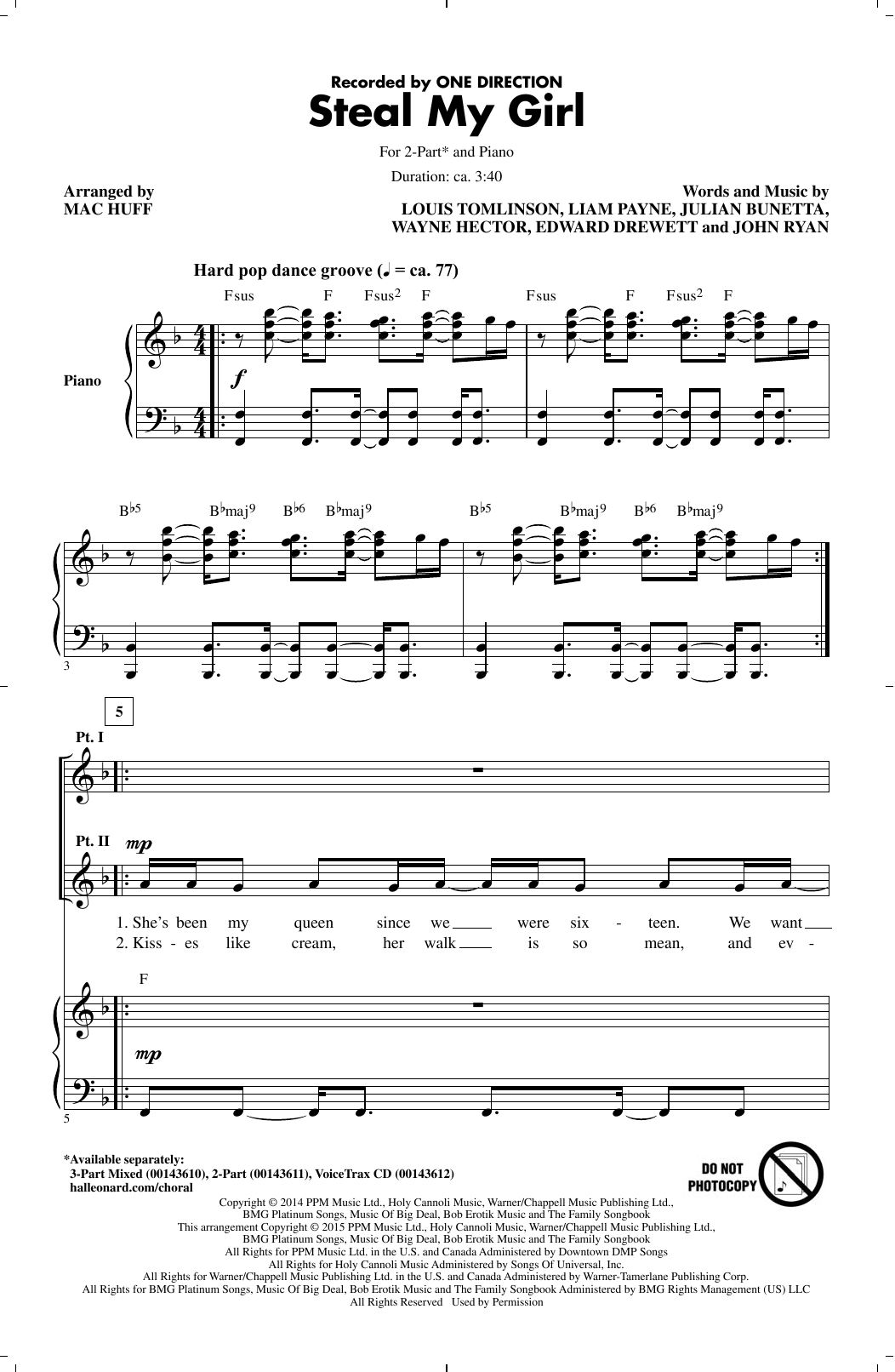 One Direction Steal My Girl (arr. Mac Huff) sheet music notes and chords arranged for 2-Part Choir