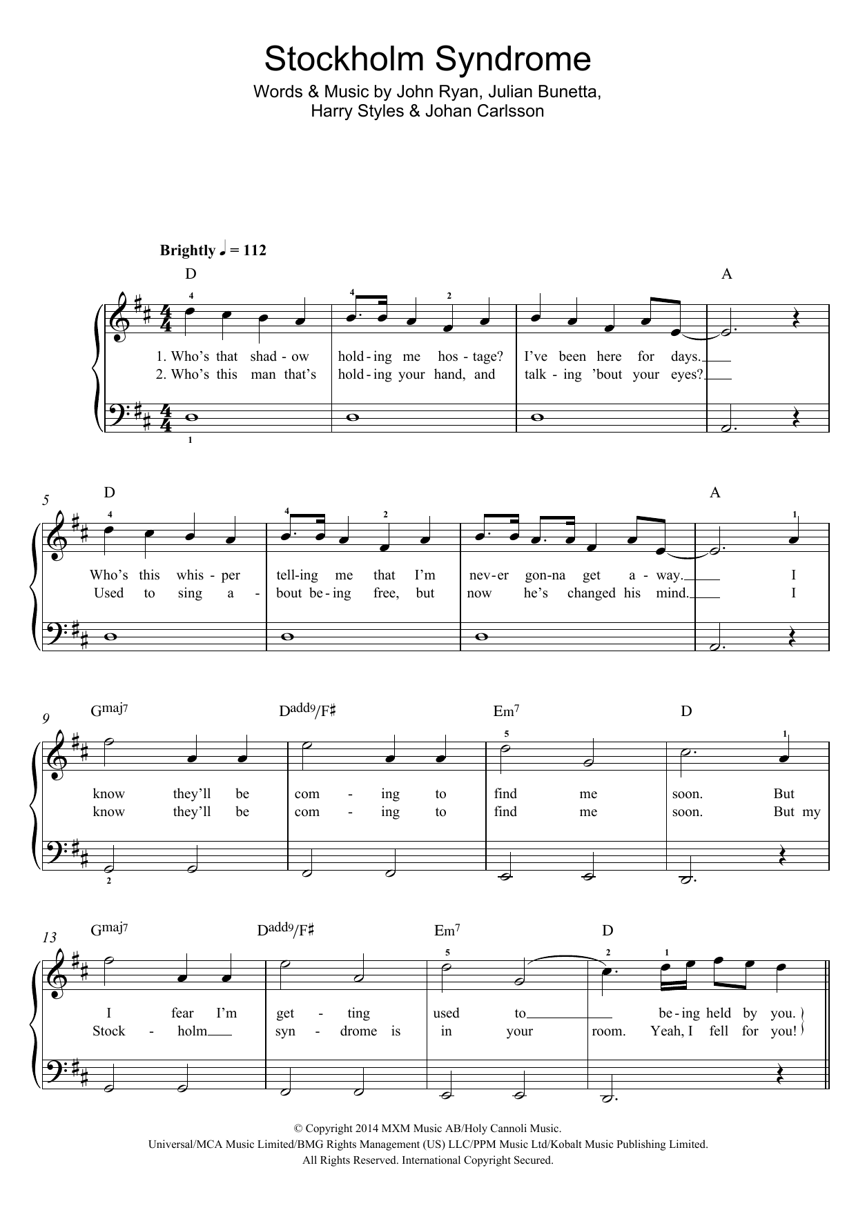 One Direction Stockholm Syndrome sheet music notes and chords arranged for Piano, Vocal & Guitar Chords