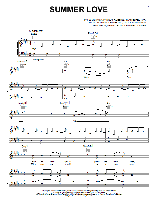 One Direction Summer Love sheet music notes and chords arranged for Piano, Vocal & Guitar Chords