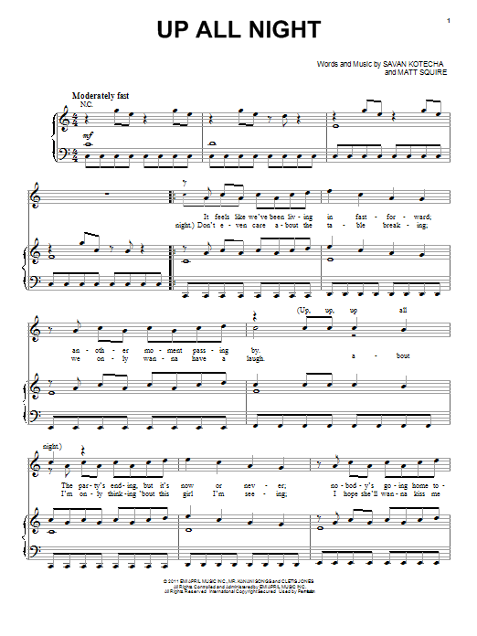 One Direction Up All Night sheet music notes and chords arranged for Easy Piano