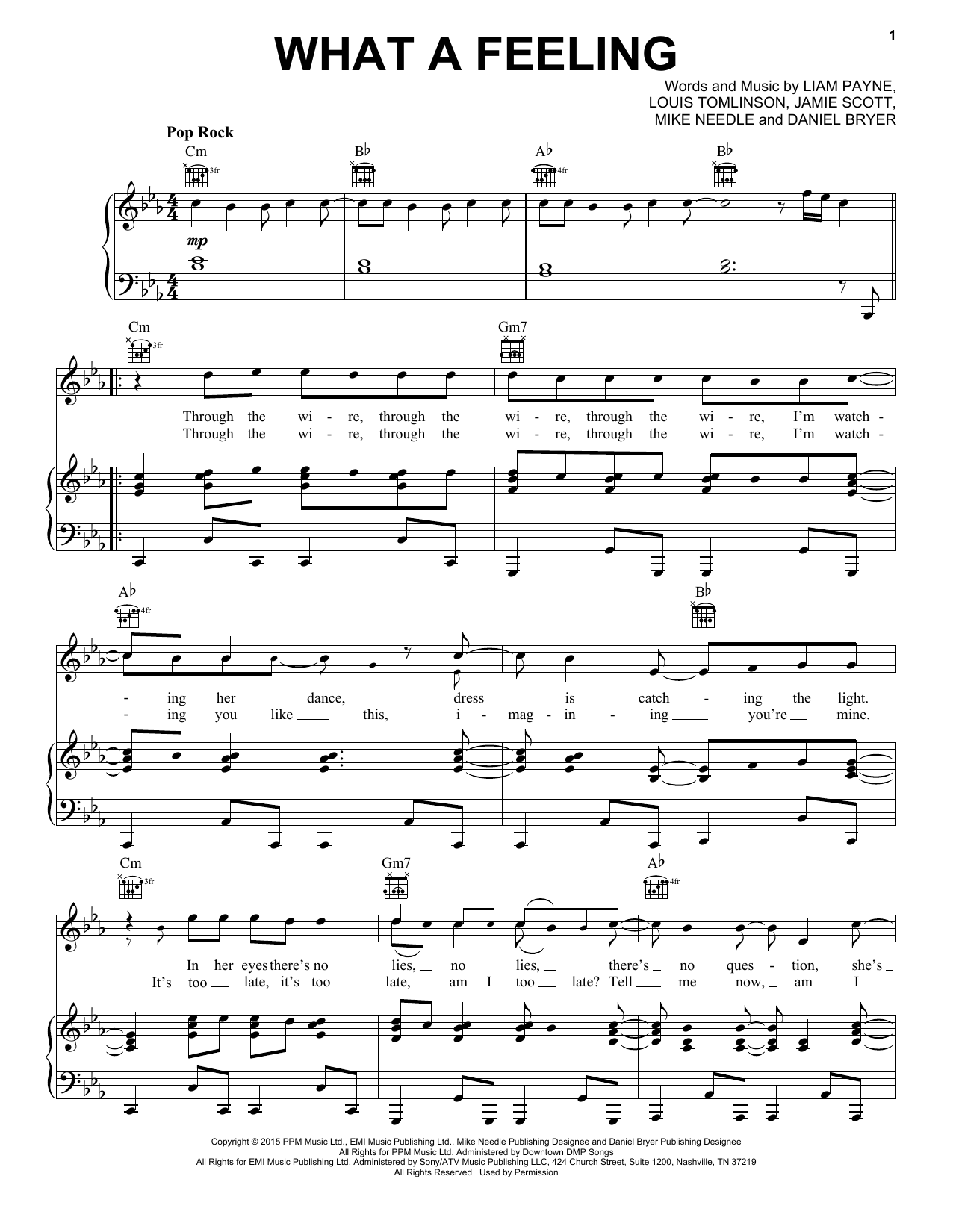 One Direction What A Feeling sheet music notes and chords arranged for Piano, Vocal & Guitar Chords (Right-Hand Melody)