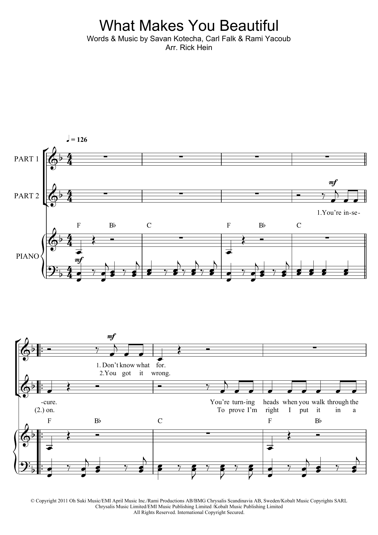 One Direction What Makes You Beautiful (arr. Rick Hein) sheet music notes and chords arranged for Choir
