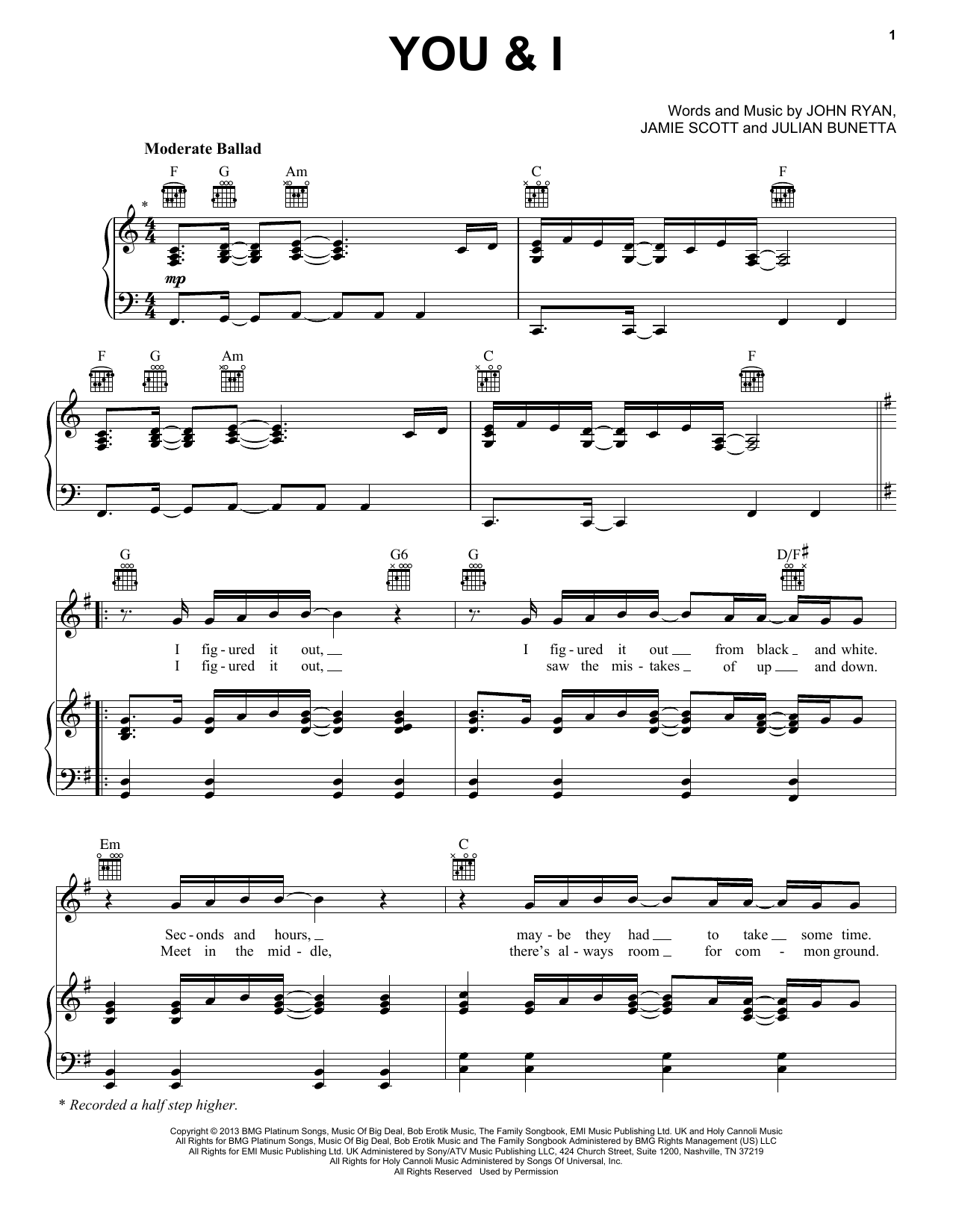 One Direction You & I sheet music notes and chords arranged for Easy Guitar Tab