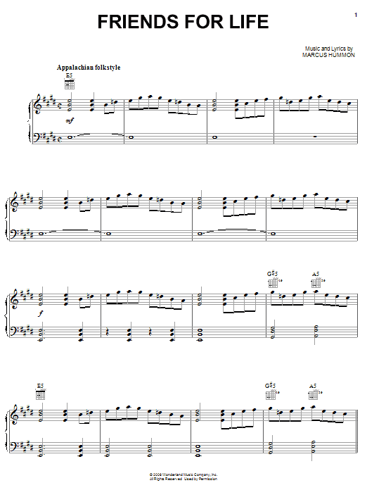 One Flew South Friends For Life sheet music notes and chords arranged for Piano, Vocal & Guitar Chords (Right-Hand Melody)