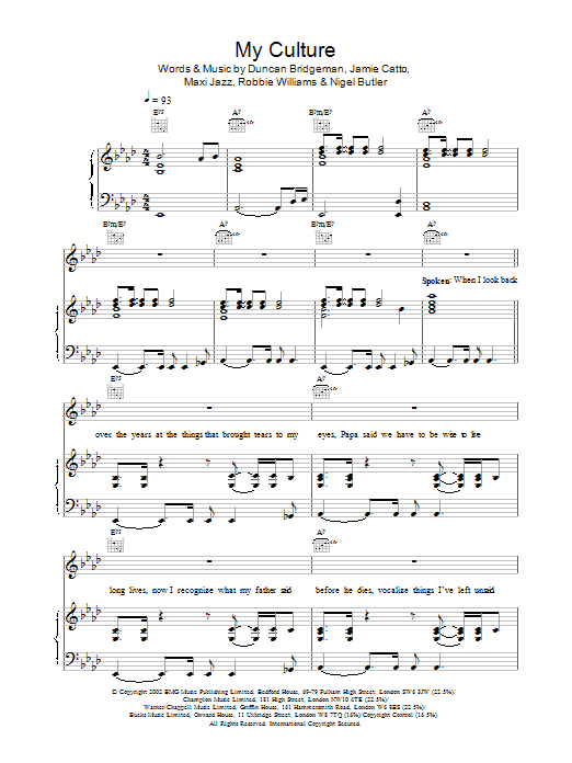 One Giant Leap My Culture sheet music notes and chords arranged for Piano, Vocal & Guitar Chords