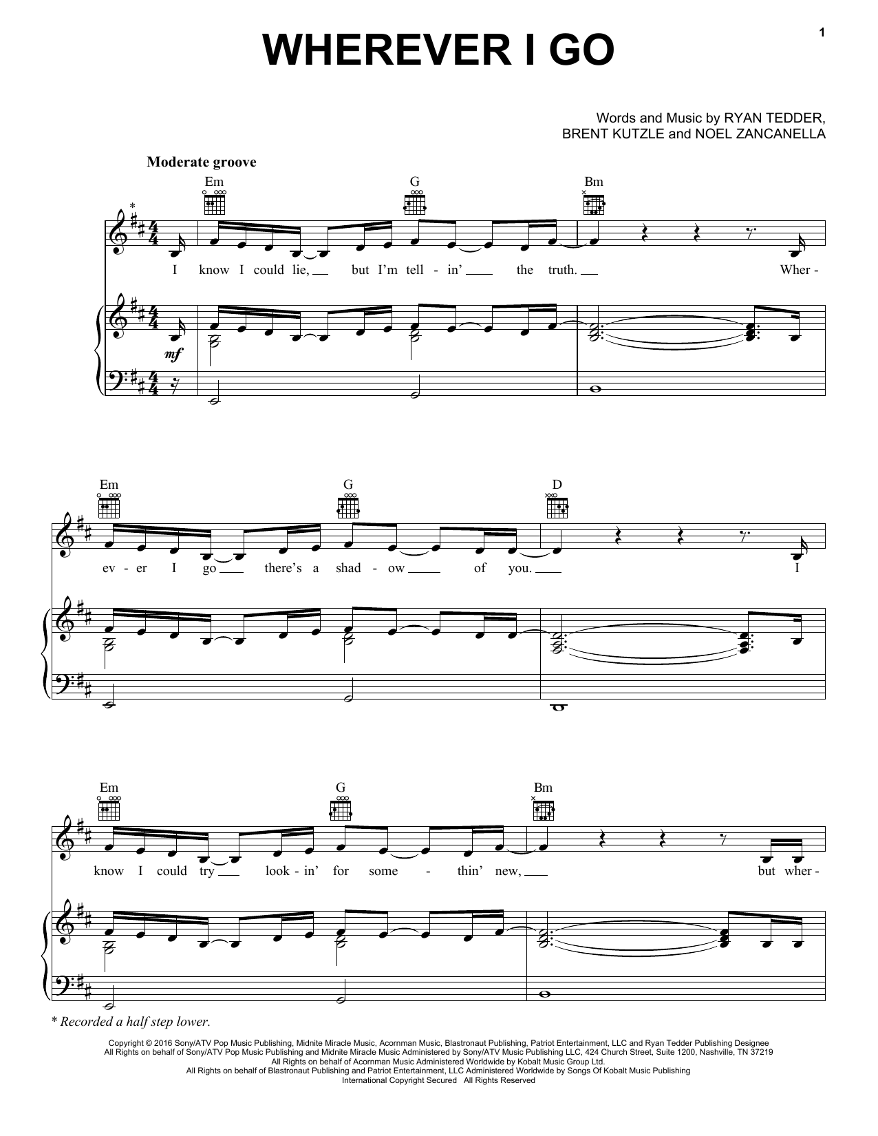 One Republic Wherever I Go sheet music notes and chords arranged for Piano, Vocal & Guitar Chords (Right-Hand Melody)