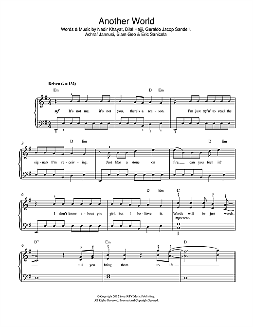 One Direction Another World sheet music notes and chords arranged for Beginner Piano