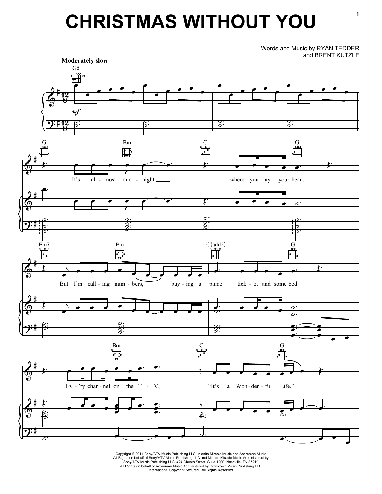 OneRepublic Christmas Without You sheet music notes and chords arranged for Piano, Vocal & Guitar Chords (Right-Hand Melody)