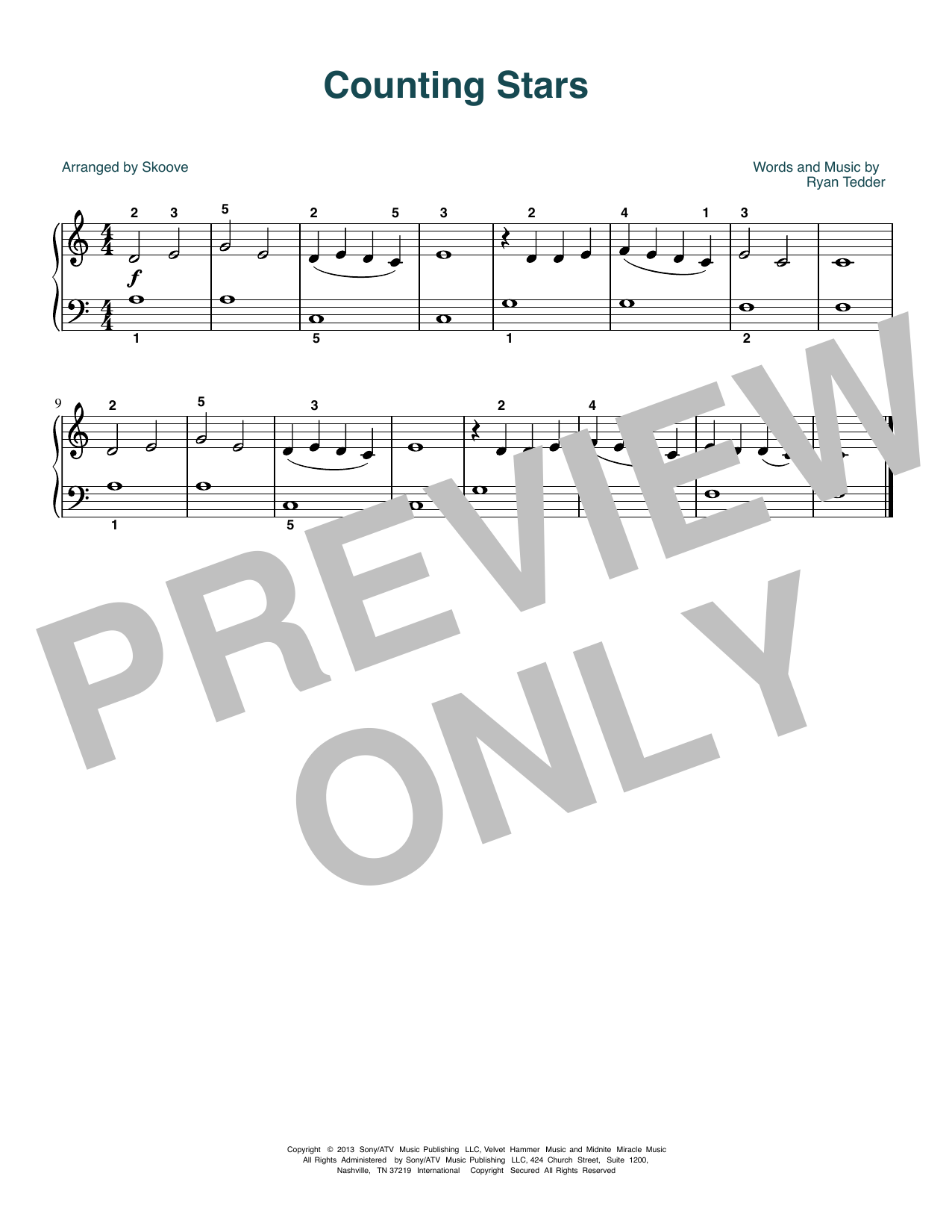 OneRepublic Counting Stars (arr. Skoove) sheet music notes and chords arranged for Beginner Piano (Abridged)