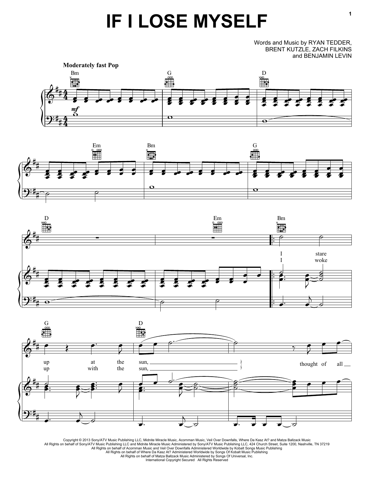 OneRepublic If I Lose Myself sheet music notes and chords arranged for Piano, Vocal & Guitar Chords (Right-Hand Melody)