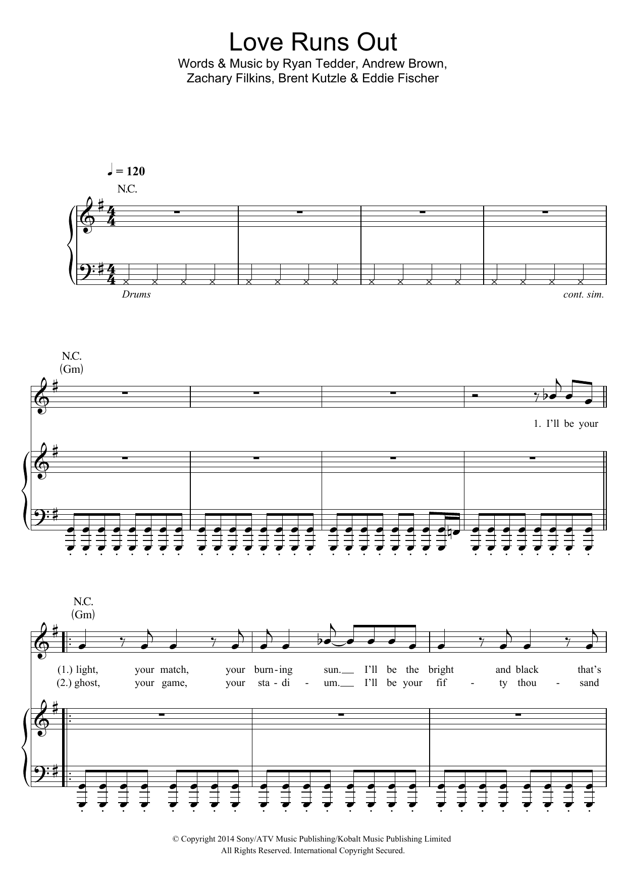 OneRepublic Love Runs Out sheet music notes and chords arranged for Violin Duet