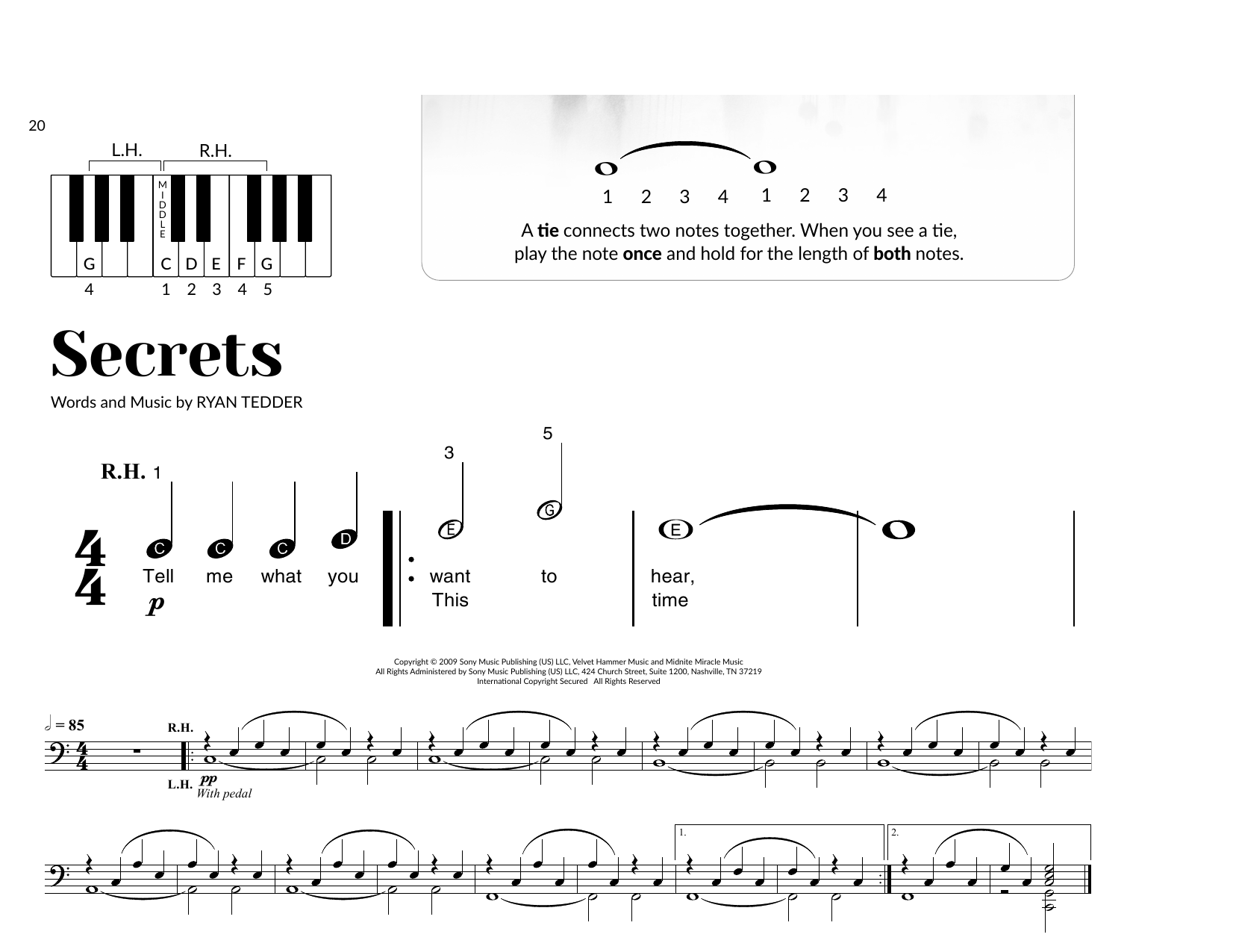 OneRepublic Secrets (arr. Brittany McCorriston) sheet music notes and chords arranged for Very Beginner Piano