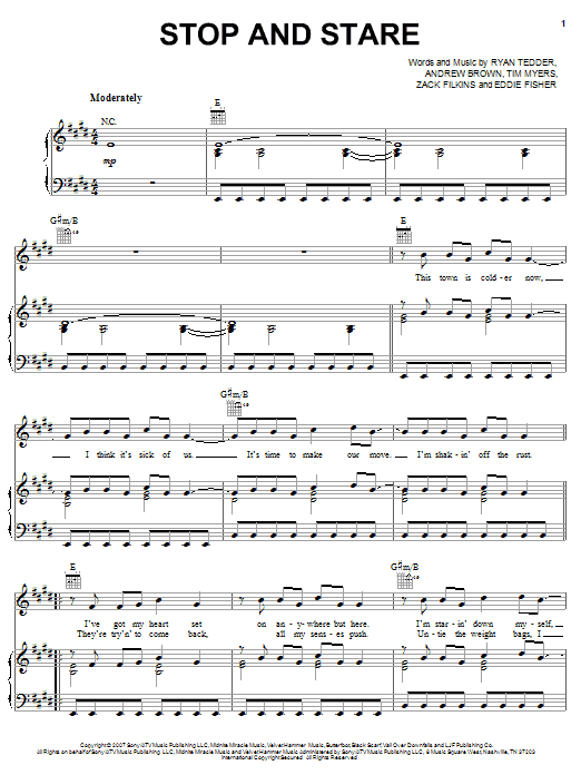 OneRepublic Stop And Stare sheet music notes and chords arranged for Easy Guitar Tab