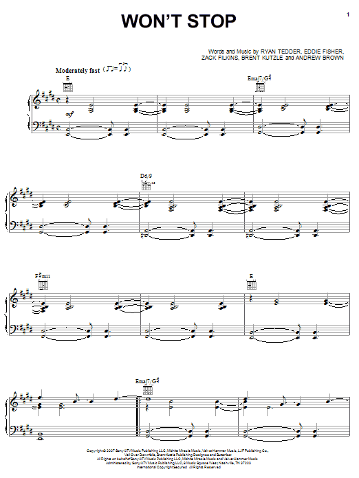 OneRepublic Won't Stop sheet music notes and chords arranged for Piano, Vocal & Guitar Chords (Right-Hand Melody)