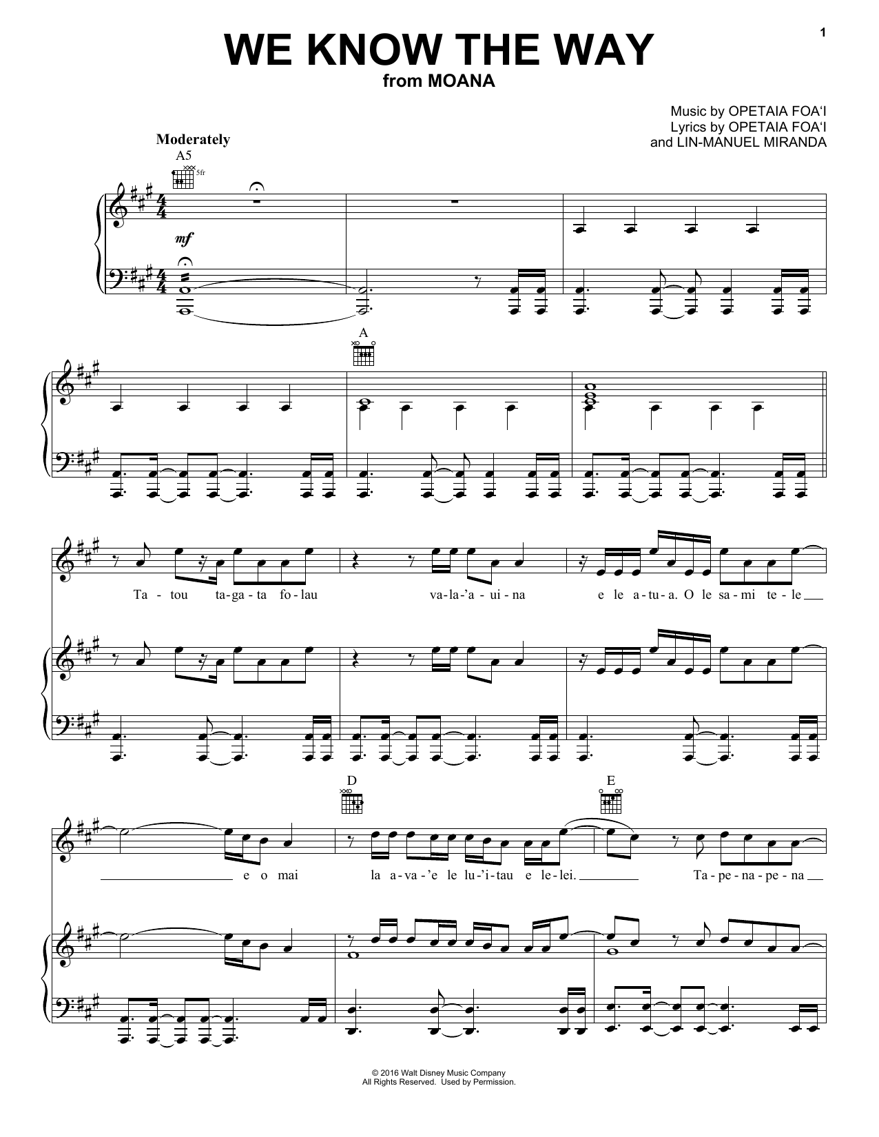 Opetaia Foa'i & Lin-Manuel Miranda We Know The Way (from Moana) sheet music notes and chords arranged for Viola Solo