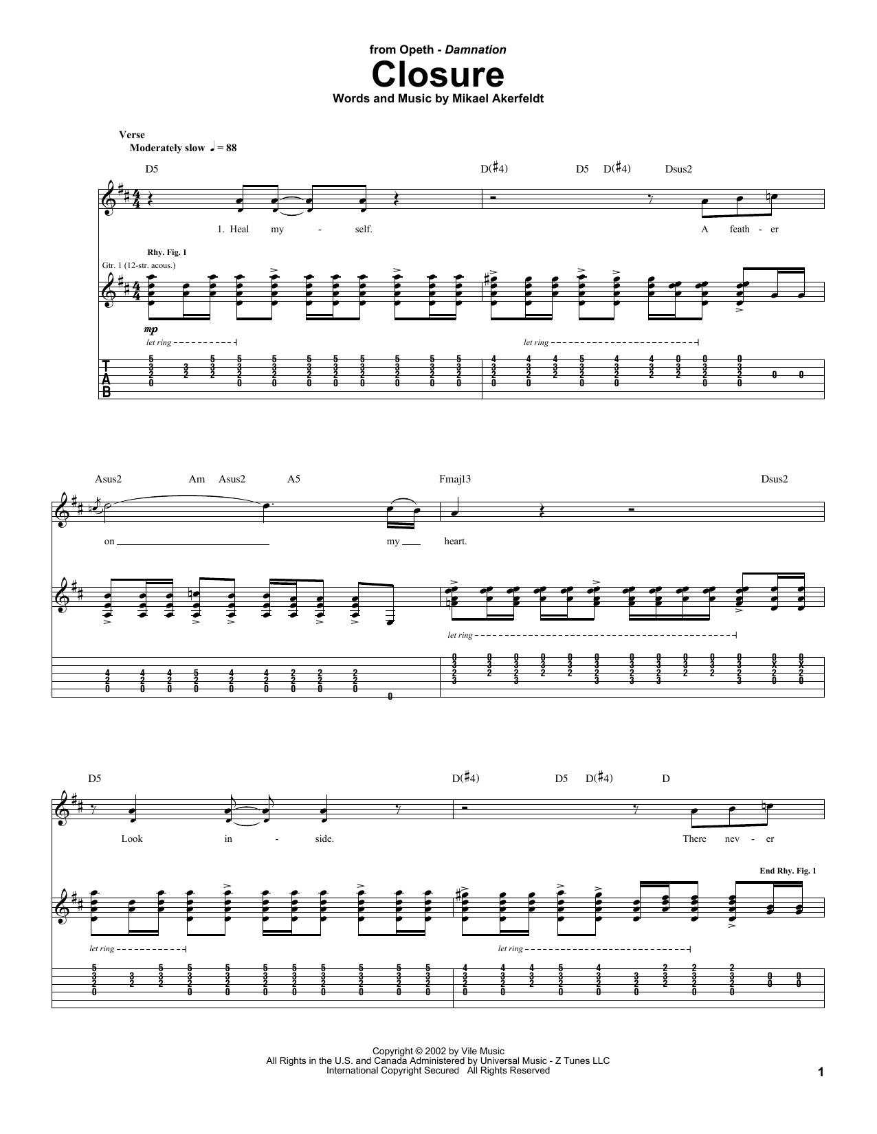 Opeth Closure sheet music notes and chords arranged for Guitar Tab