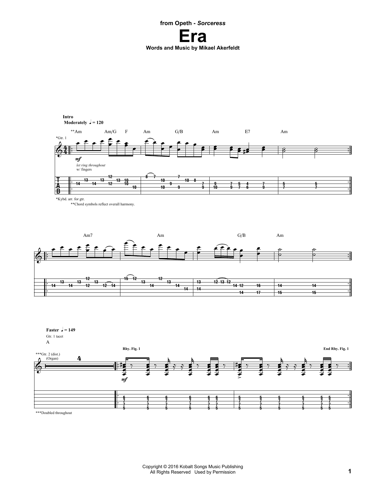 Opeth Era sheet music notes and chords arranged for Guitar Tab