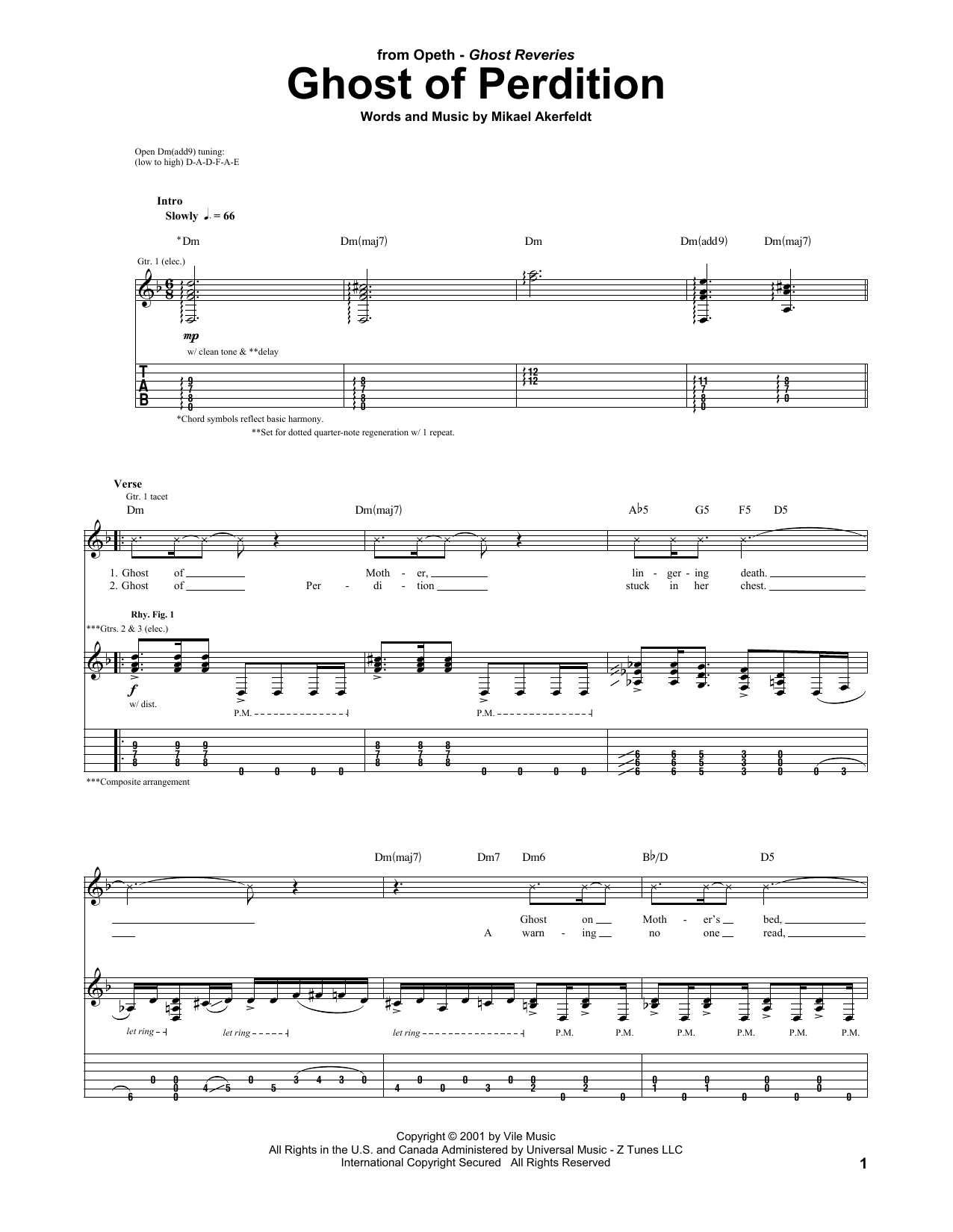 Opeth Ghost Of Perdition sheet music notes and chords arranged for Guitar Tab