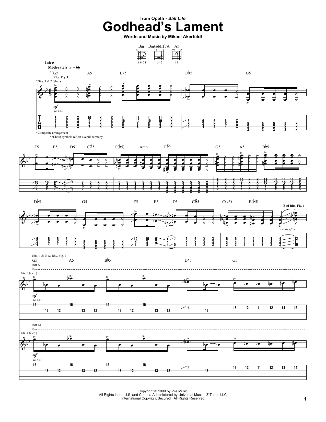 Opeth Godhead's Lament sheet music notes and chords arranged for Guitar Tab