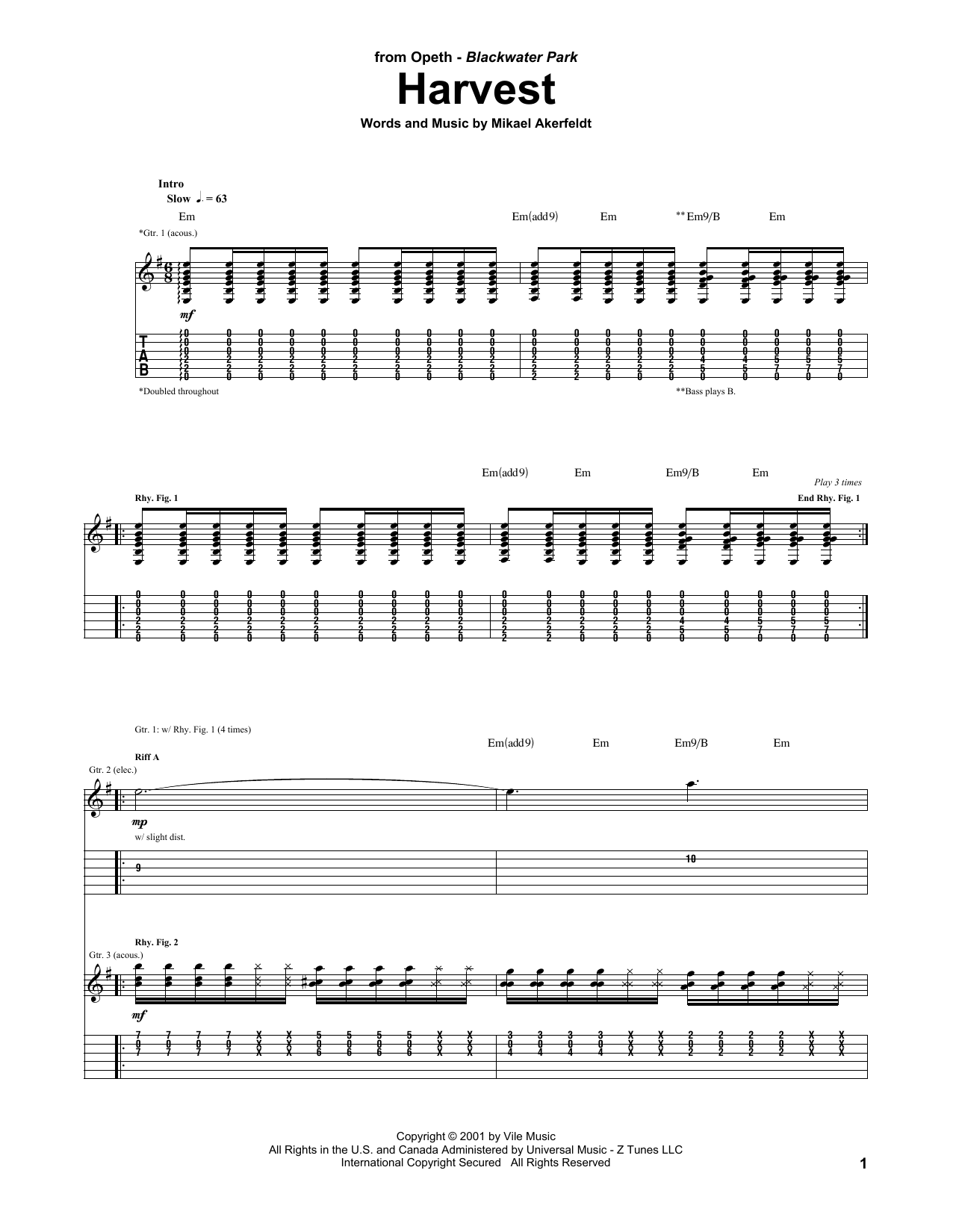 Opeth Harvest sheet music notes and chords arranged for Guitar Tab
