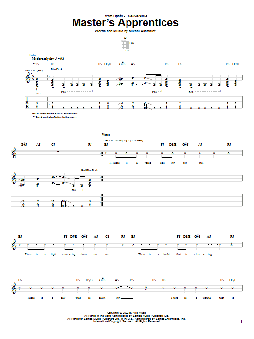 Opeth Master's Apprentices sheet music notes and chords arranged for Guitar Tab
