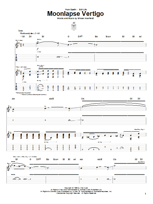 Opeth Moonlapse Vertigo sheet music notes and chords arranged for Guitar Tab