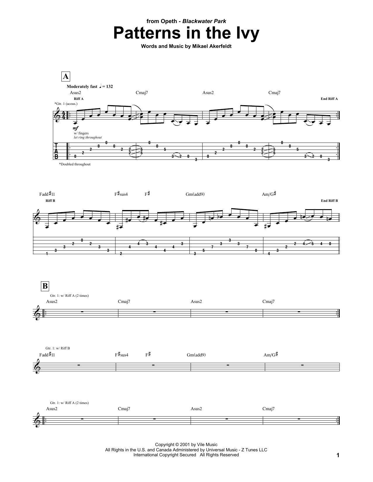 Opeth Patterns In The Ivy sheet music notes and chords arranged for Guitar Tab