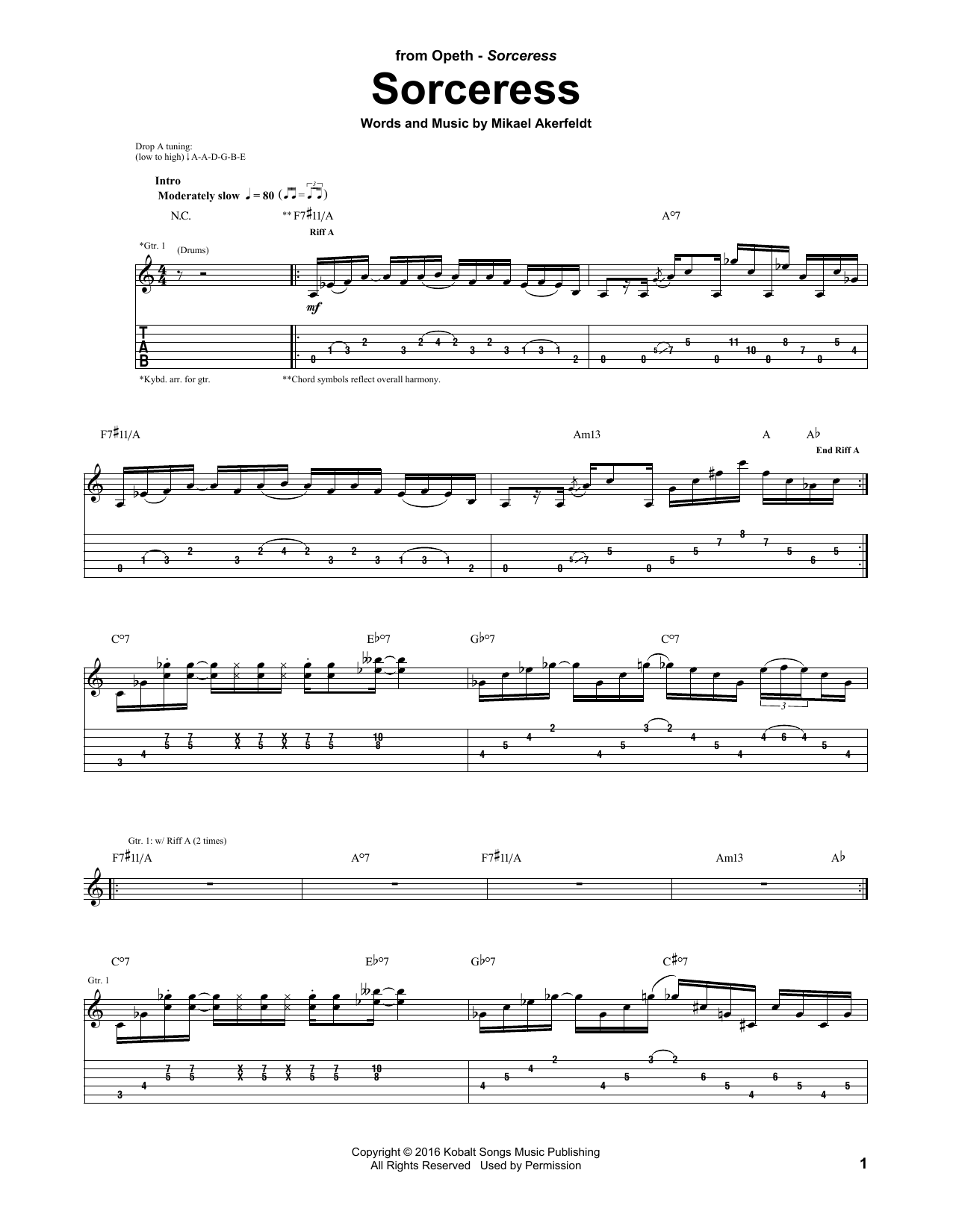 Opeth Sorceress sheet music notes and chords arranged for Guitar Tab