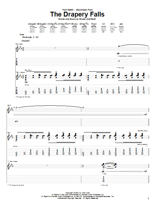 Opeth The Drapery Falls sheet music notes and chords arranged for Guitar Tab