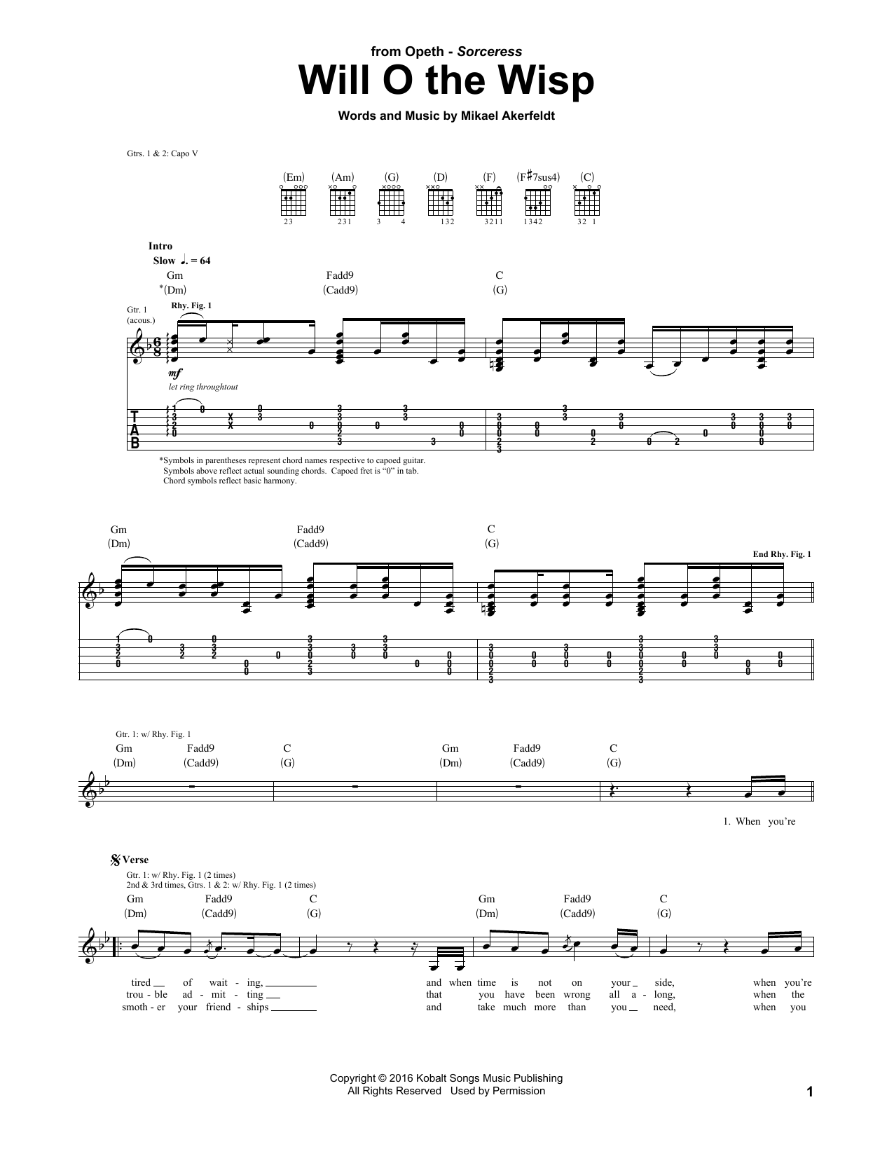 Opeth Will O The Wisp sheet music notes and chords arranged for Guitar Tab