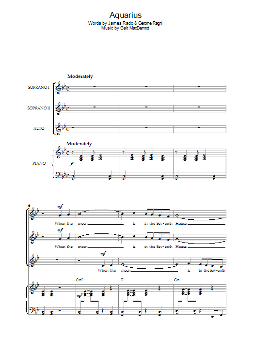 Original Cast Recording Aquarius (from 'Hair') sheet music notes and chords arranged for Choir