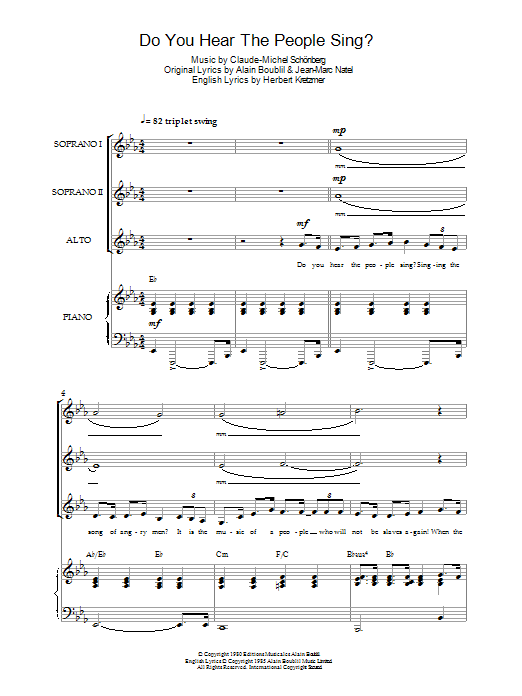 Original Cast Recording Do You Hear The People Sing? (from Les Miserables) sheet music notes and chords arranged for Piano, Vocal & Guitar Chords