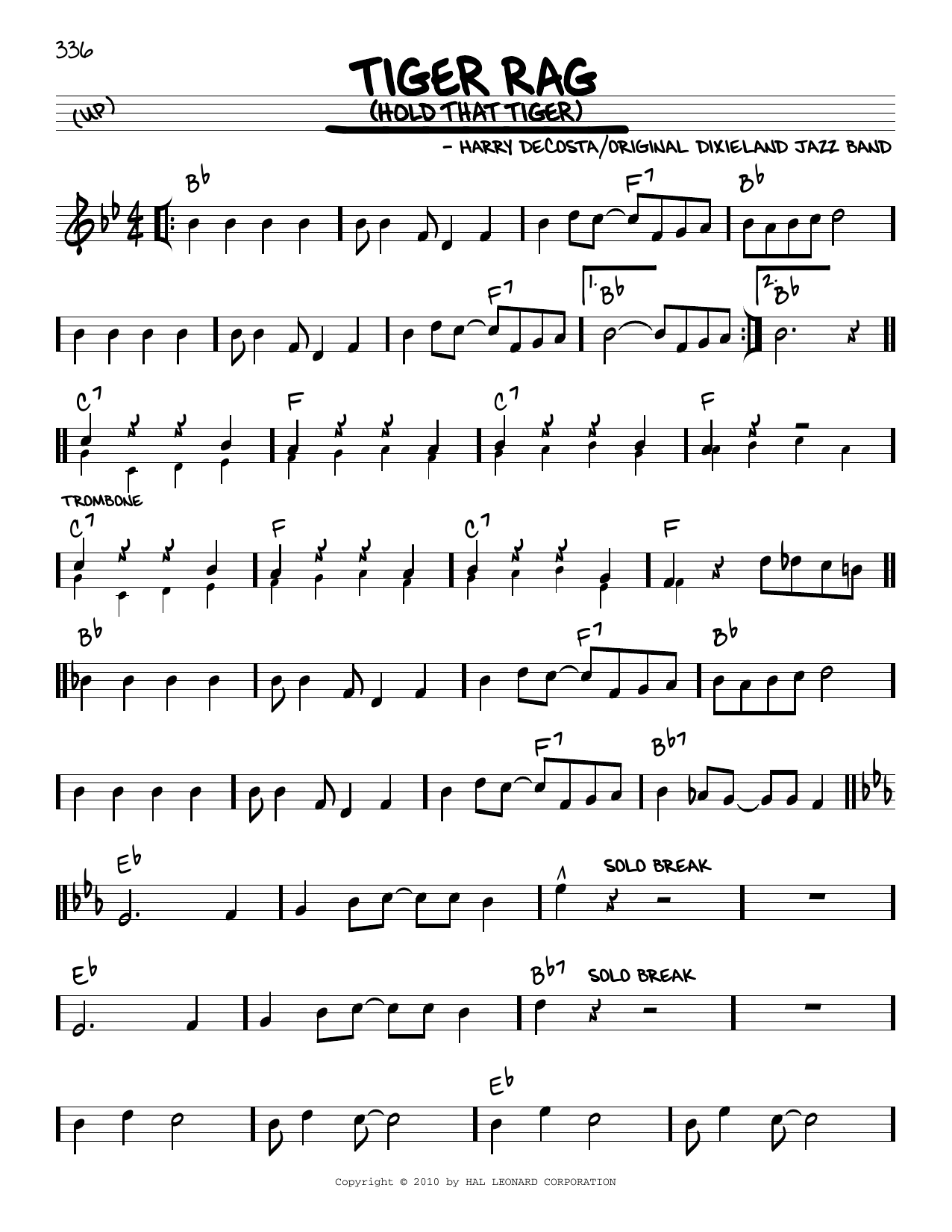 Original Dixieland Jazz Band Tiger Rag (Hold That Tiger) (arr. Robert Rawlins) sheet music notes and chords arranged for Real Book – Melody, Lyrics & Chords