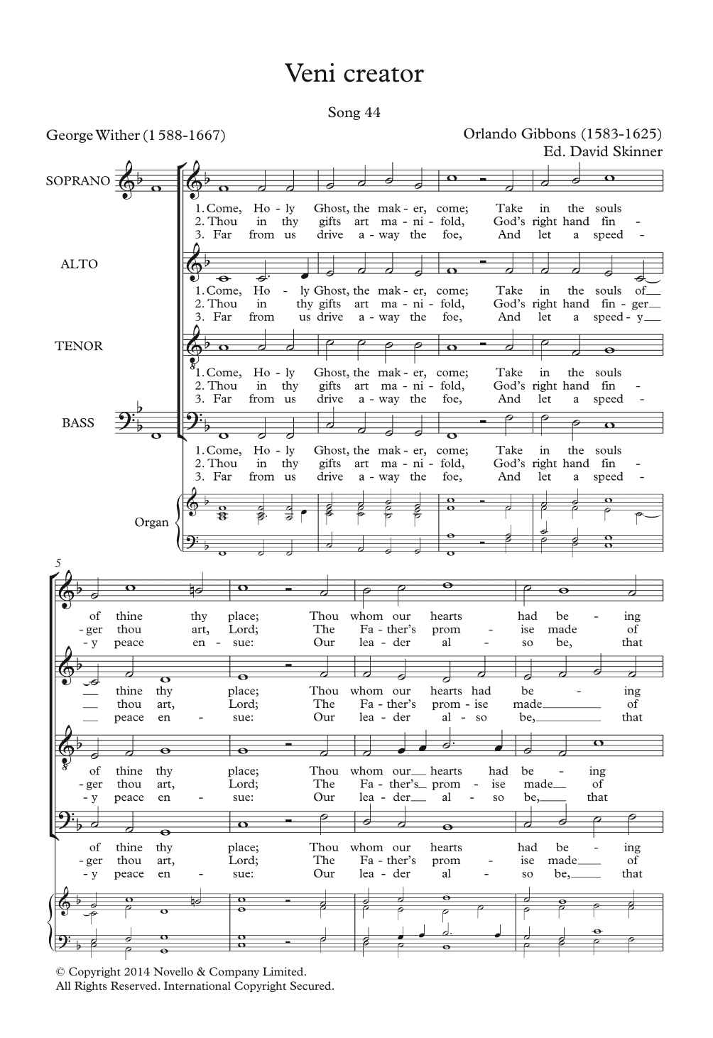 Orlando Gibbons Veni Creator sheet music notes and chords arranged for Choir