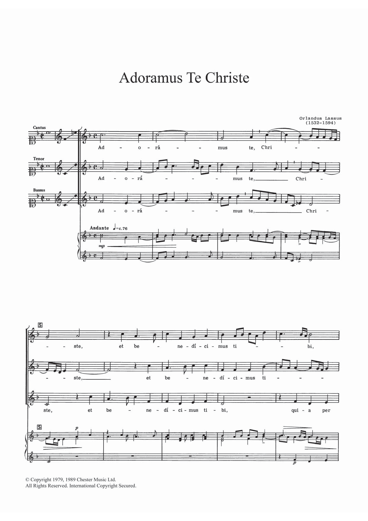 Orlandus Lassus Adoramus Te Christe sheet music notes and chords arranged for SATB Choir
