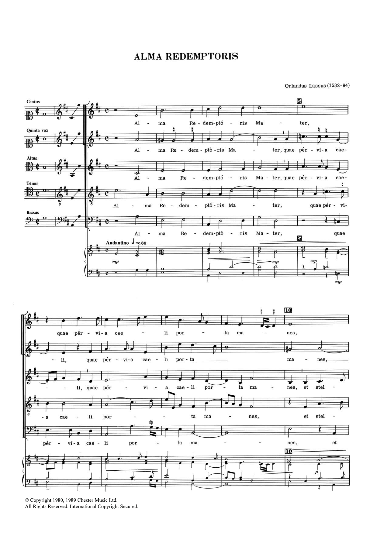 Orlandus Lassus Alma Redemptoris sheet music notes and chords arranged for SATB Choir