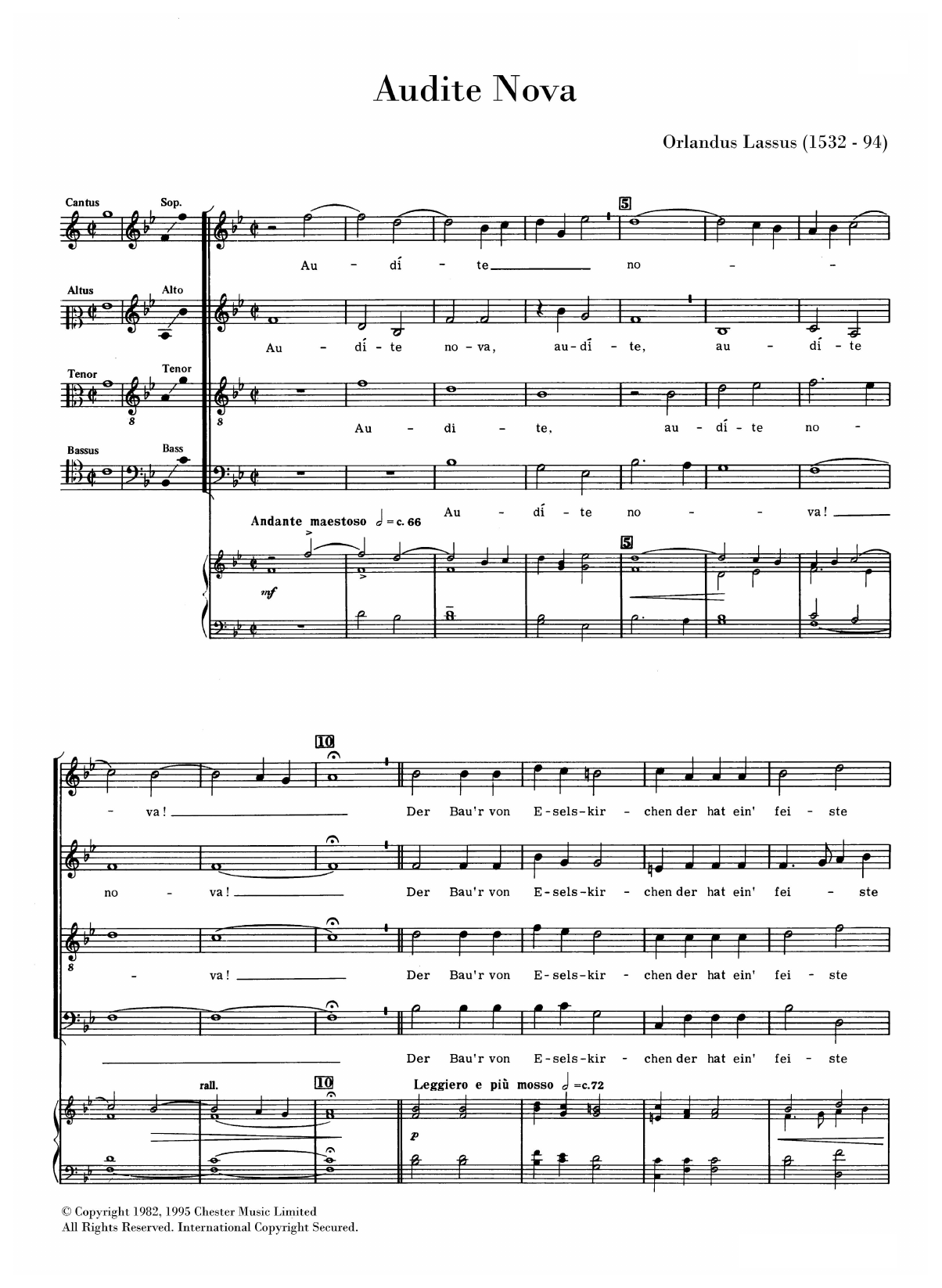 Orlandus Lassus Audite Nova sheet music notes and chords arranged for SATB Choir