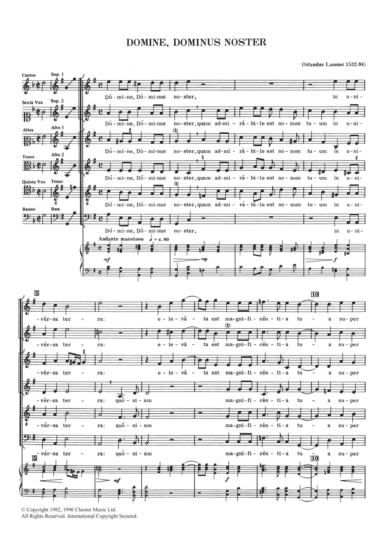 Orlandus Lassus Domine, Dominus Noster sheet music notes and chords arranged for SATB Choir