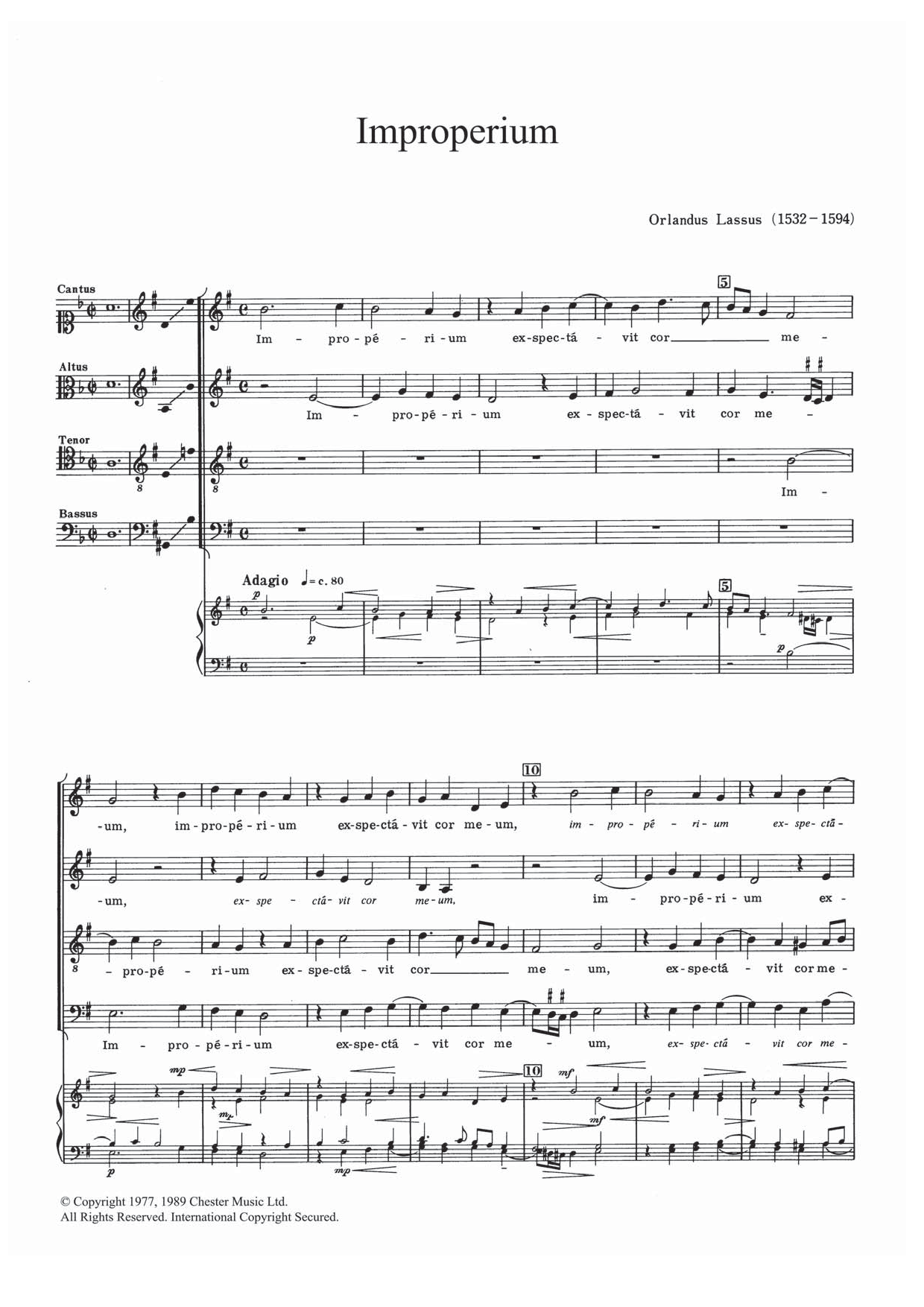 Orlandus Lassus Improperium sheet music notes and chords arranged for SATB Choir