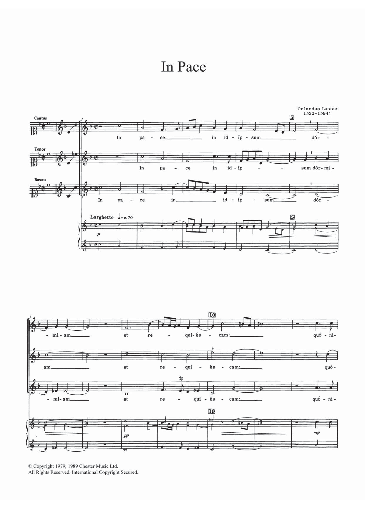 Orlandus Lassus In Pace sheet music notes and chords arranged for SATB Choir